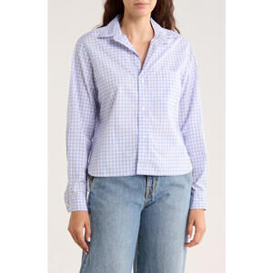 NWT! Frank & Eileen Grid Print Untuckable Button-Up Shirt Blue/Pink Size XS